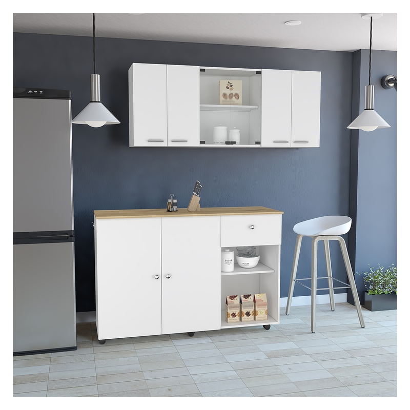 Tigard 2-Piece Kitchen Set in White Engineered Wood