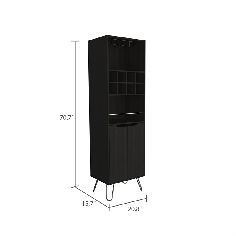 Bar Double Door Cabinet 8 Built in Wine Rack 4 Legs 4 Shelves Black Wengue
