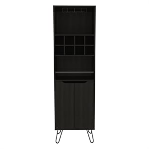 Bar Double Door Cabinet 8 Built in Wine Rack 4 Legs 4 Shelves Black Wengue