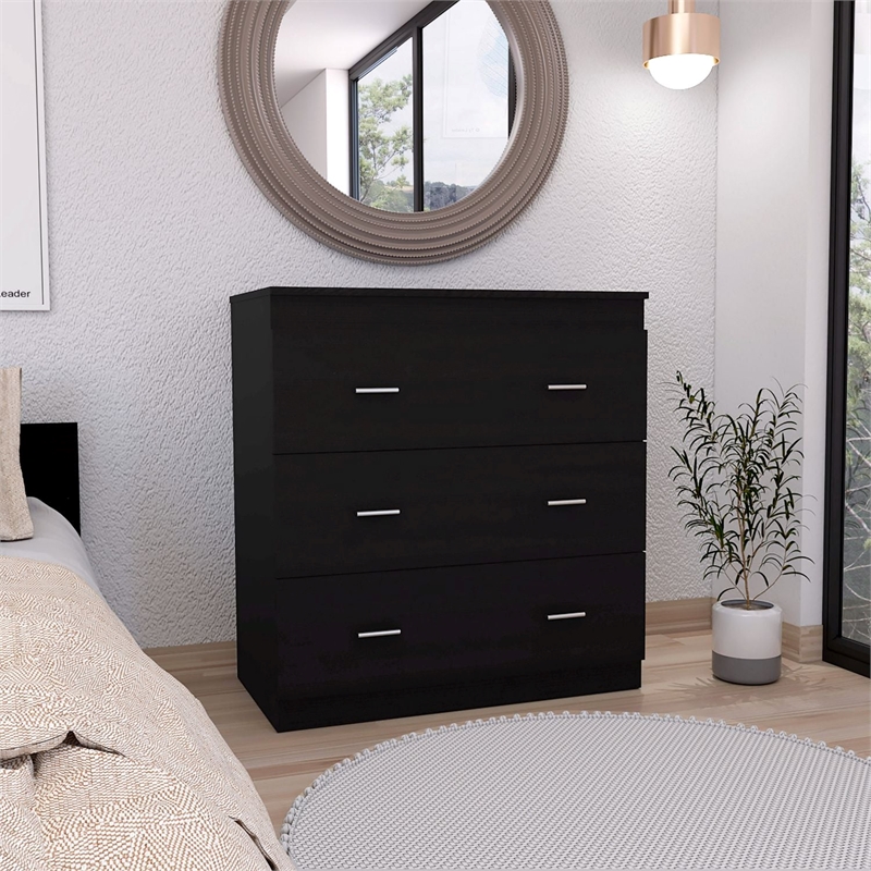 Dresser 3 Drawer Superior Top Metal Handles Black Engineered wood