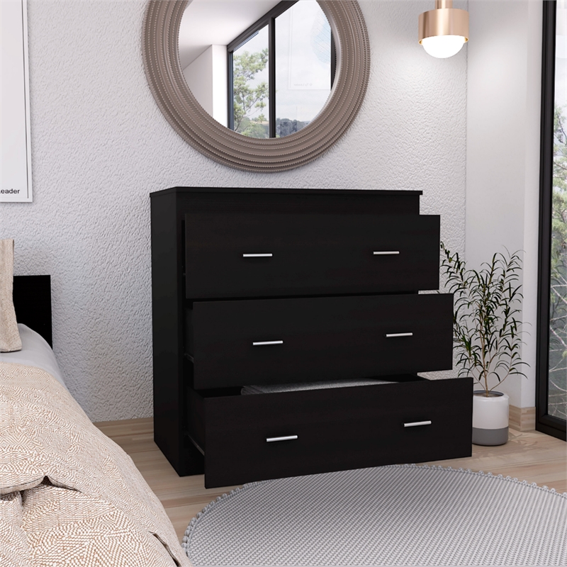 Dresser 3 Drawer Superior Top Metal Handles Black Engineered wood