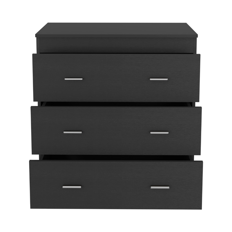 Dresser 3 Drawer Superior Top Metal Handles Black Engineered wood