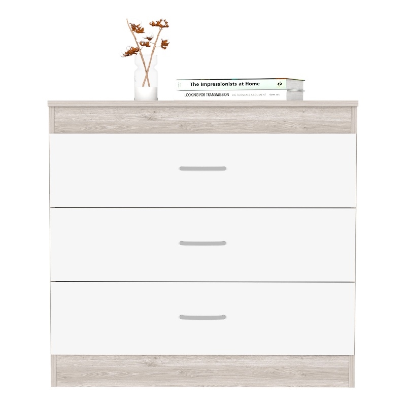 Dresser 3 Drawers Metal Hardware Superior Top Light Gray White Engineered Wood