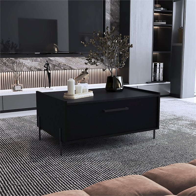 Juneau Coffee Table 1 shelf 4 legs Black Wengue Engineered Wood