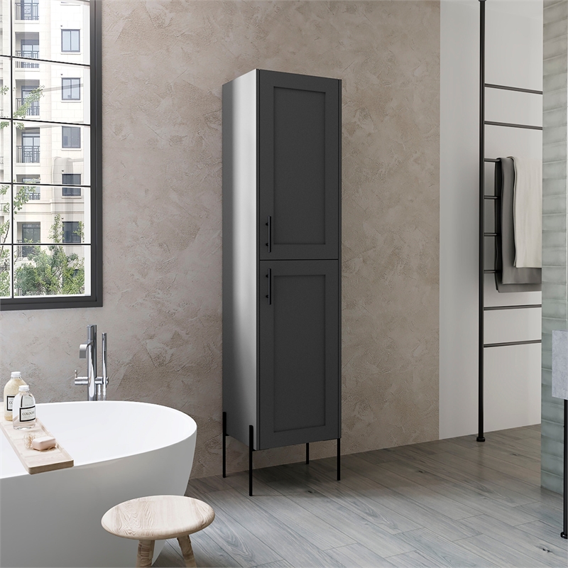 Linen Cabinet Wooden 2 Doors Matt Gray Engineered Wood