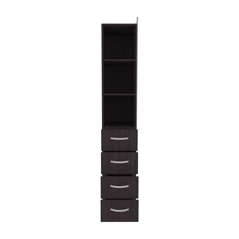 Magna Linen Cabinet Three Shelves Four Drawers Black Wengue Engineered Wood