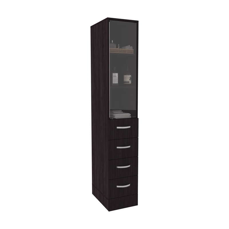 Magna Linen Cabinet Three Shelves Four Drawers Black Wengue Engineered Wood