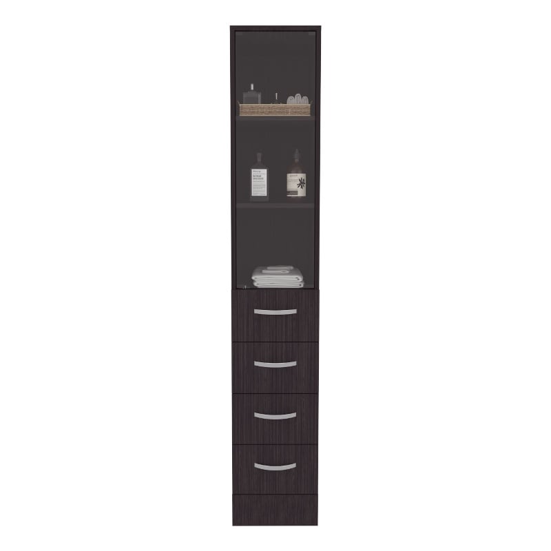 Magna Linen Cabinet Three Shelves Four Drawers Black Wengue Engineered Wood