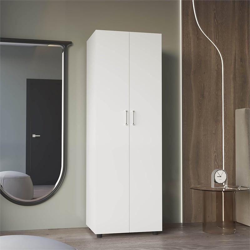 London Armoire Two Shelves Rod Double Door White Engineered Wood