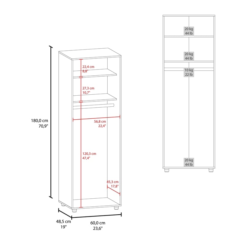 London Armoire Two Shelves Rod Double Door White Engineered Wood