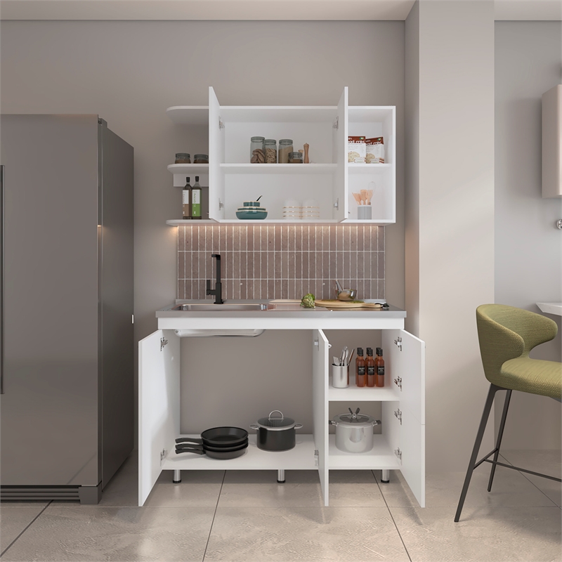 Byron Kitchen Cabinet Set 6 Doors 9 Shelves White Engineered Wood