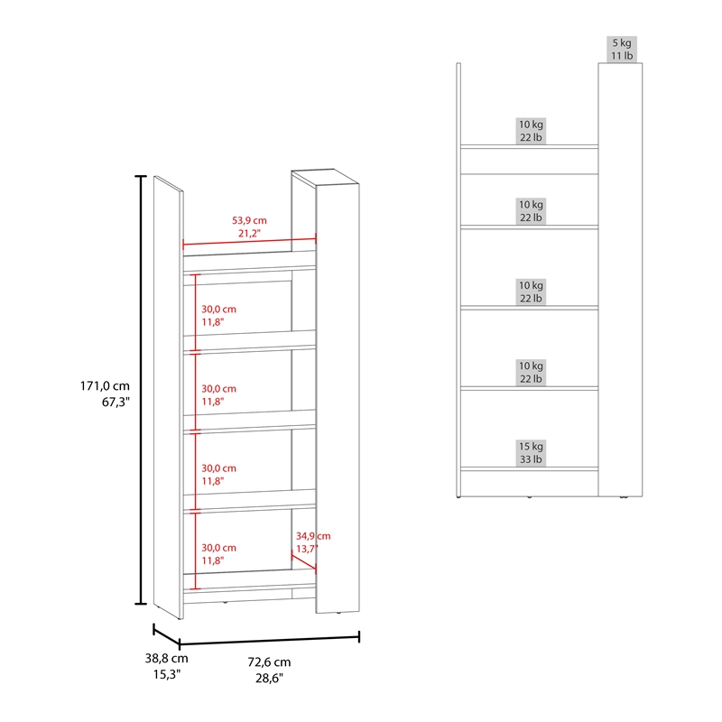 Newtok Bookcase FreeStanding 5 Shelves Dark Walnut Engineered Wood