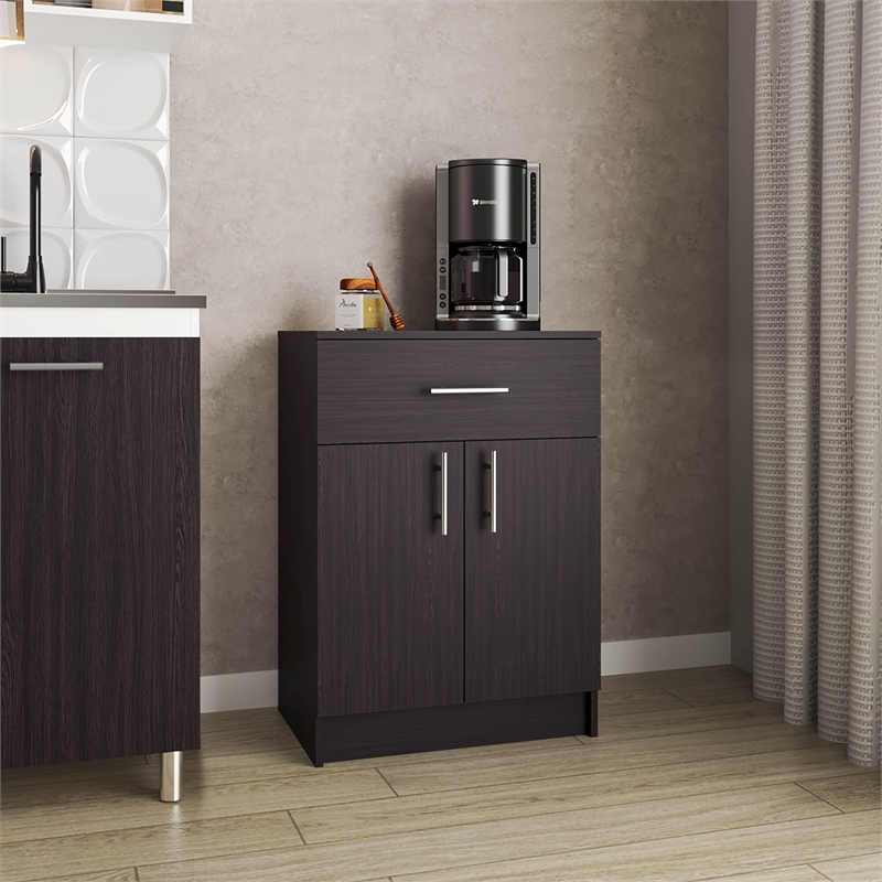 Barbados Pantry Cabinet 1 Drawer 2 Shelves 2 Doors Black Wengue Engineered Wood