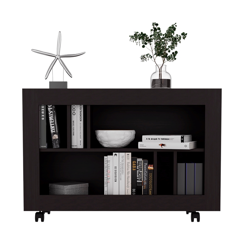 Lacey Console Table Cart 5 Shelves 4 Casters Black Wengue Engineered Wood