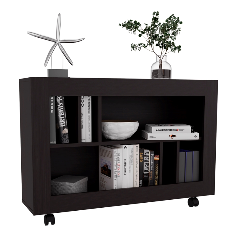 Lacey Console Table Cart 5 Shelves 4 Casters Black Wengue Engineered Wood