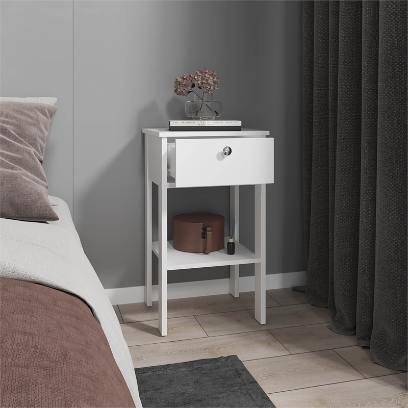 McRae Nightstand 1 Drawer 1 Shelf 4 Legs White Engineered Wood