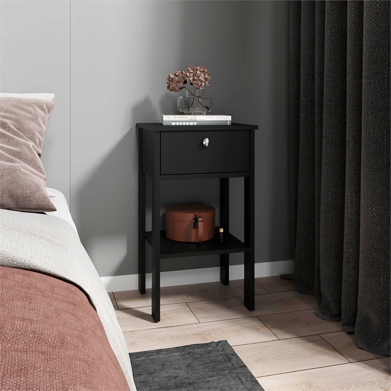 McRae Nightstand 1 Drawer 1 Shelf 4 Legs Black Wengue Engineered Wood