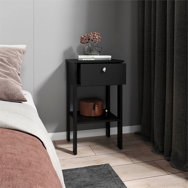 McRae Nightstand 1 Drawer 1 Shelf 4 Legs Black Wengue Engineered Wood