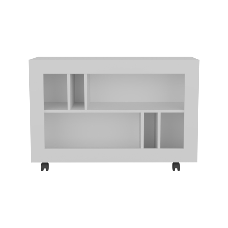 Lacey Console Table Cart 5 Shelves 4 Casters White Engineered Wood