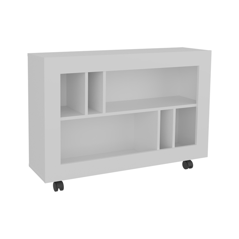 Lacey Console Table Cart 5 Shelves 4 Casters White Engineered Wood