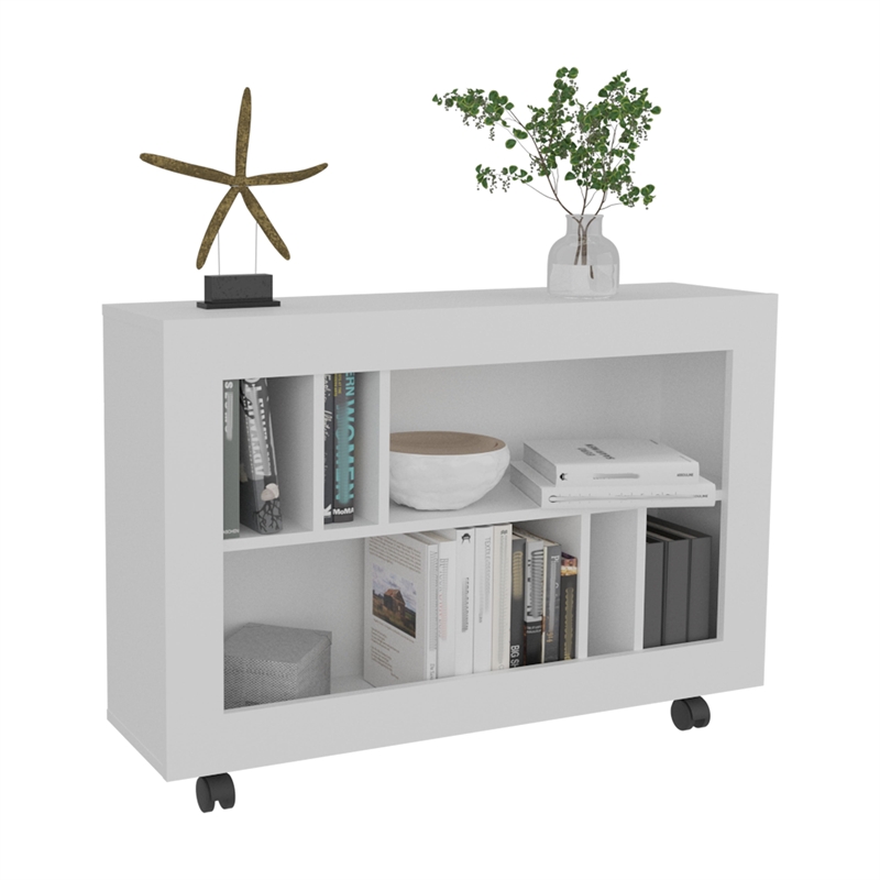 Lacey Console Table Cart 5 Shelves 4 Casters White Engineered Wood