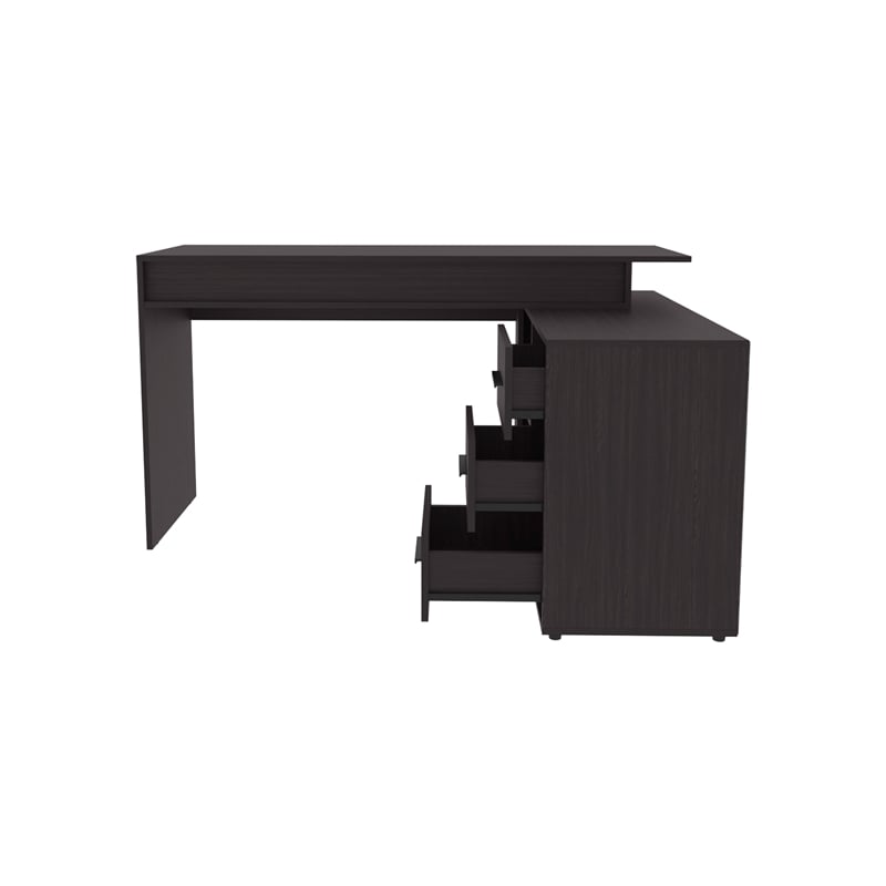 Neilton L-Shaped Desk 3 Drawers 2 Shelves Black Wengue Engineered Wood