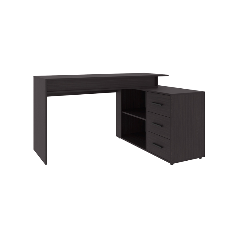 Neilton L-Shaped Desk 3 Drawers 2 Shelves Black Wengue Engineered Wood