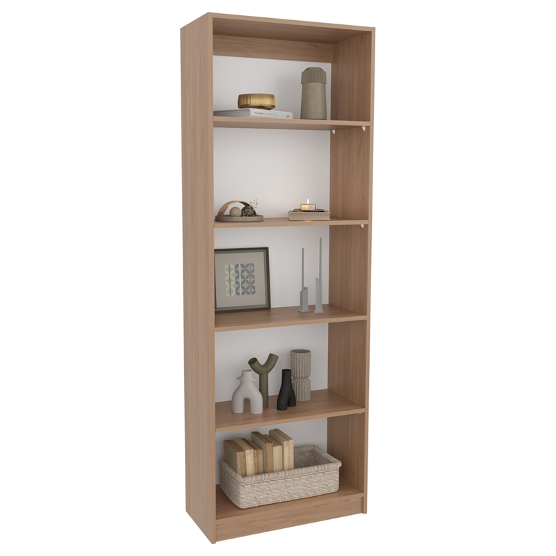Vinton Bookcase 5 Shelf for Books and Decor Light Oak Engineered Wood