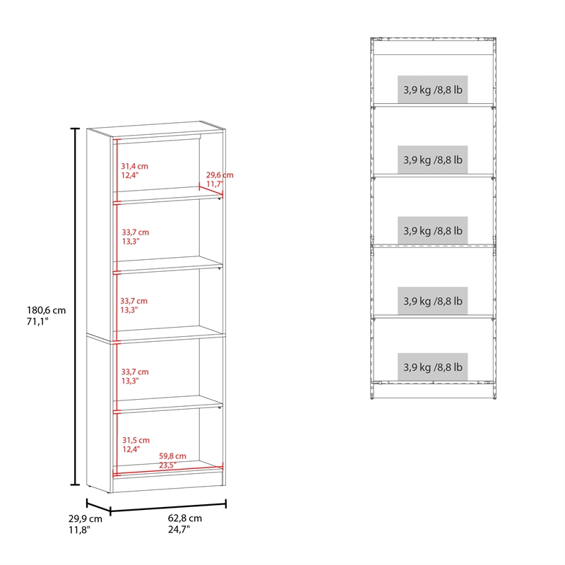 Vinton Bookcase 5 Shelf for Books and Decor Light Oak Engineered Wood