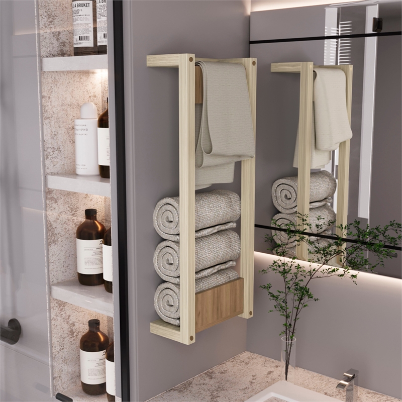 Ambia Wall Tower Rack Light Oak Engineered Wood
