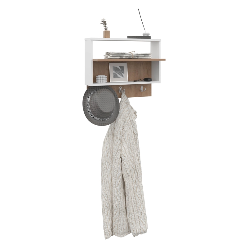 Norco Wall Shelf 3 Shelves White / Light Oak Engineered Wood