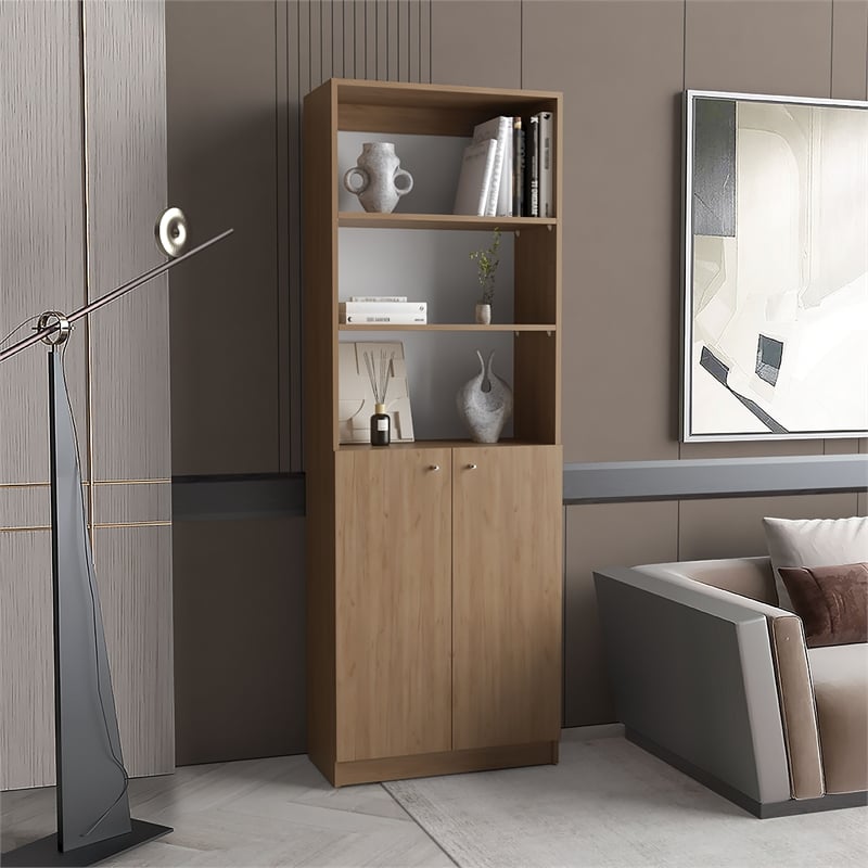Vinton 2 Door Bookcase with Upper Shelves Natural Oak/White Engineered Wood