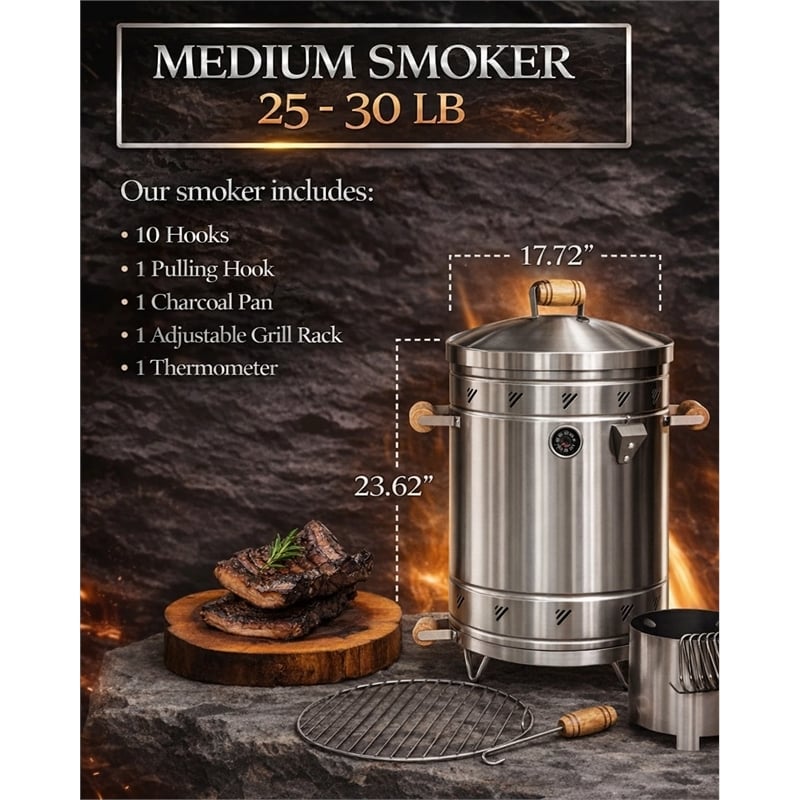 Medium Stainless Steel Smoker 304 Grade 20-Gauge 23.6