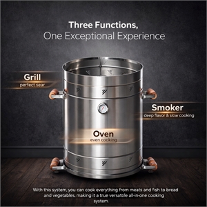Medium Stainless Steel Smoker 304 Grade 20-Gauge 23.6&quot H with 10 Hooks - Pulling Hook - Charcoal Pan - Adjustable Rack & Thermometer