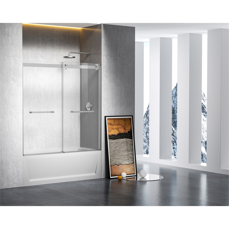 Elegant Kitchen and Bath Ross Frameless Aluminum Tub Door in Nickel