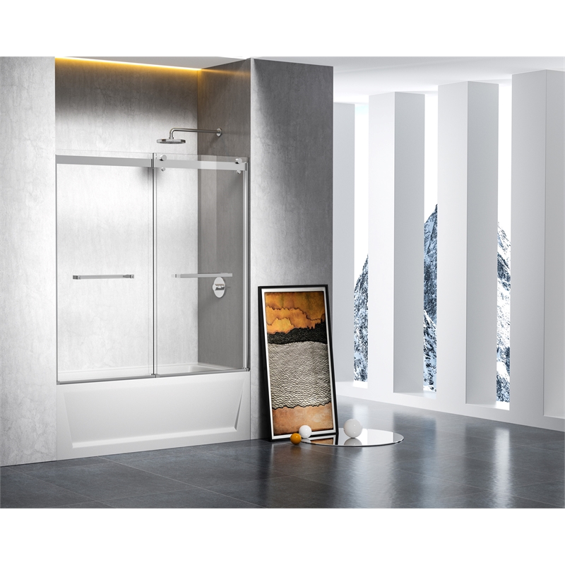 Elegant Kitchen and Bath Ross Frameless Aluminum Tub Door in Chrome