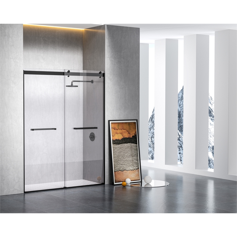 Elegant Kitchen and Bath Hamilton Frameless Aluminum Shower Door in Black