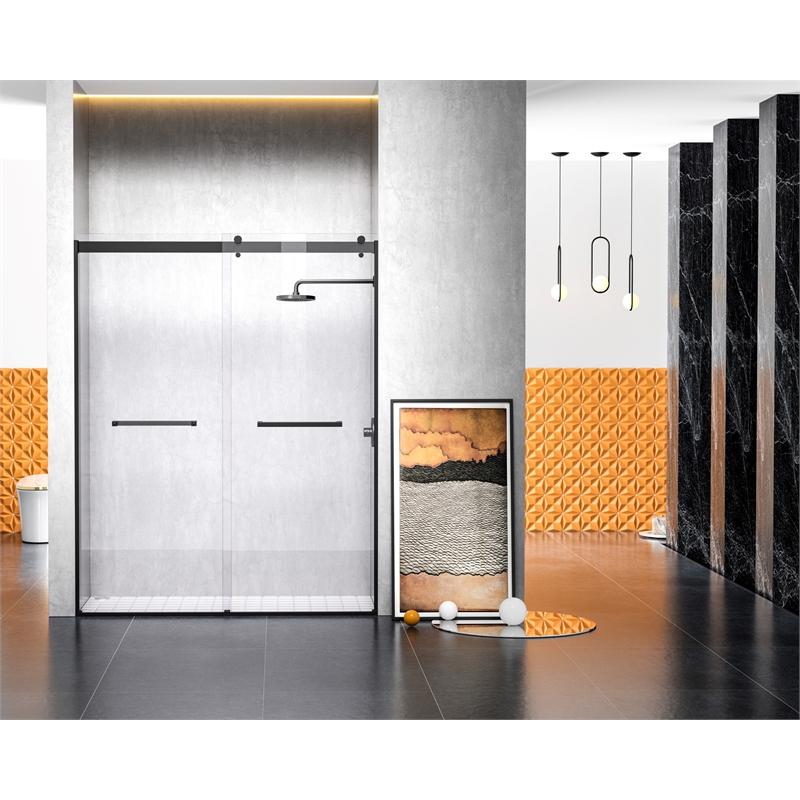 Elegant Kitchen and Bath Hamilton Frameless Aluminum Shower Door in Black