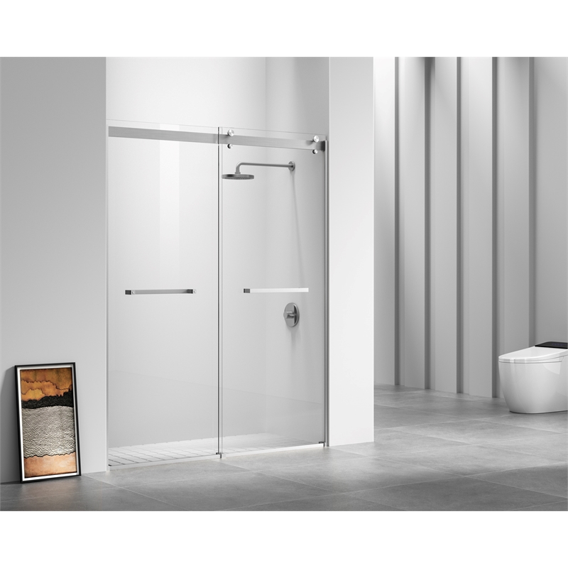 Elegant Kitchen and Bath Hamilton Frameless Aluminum Shower Door in Nickel