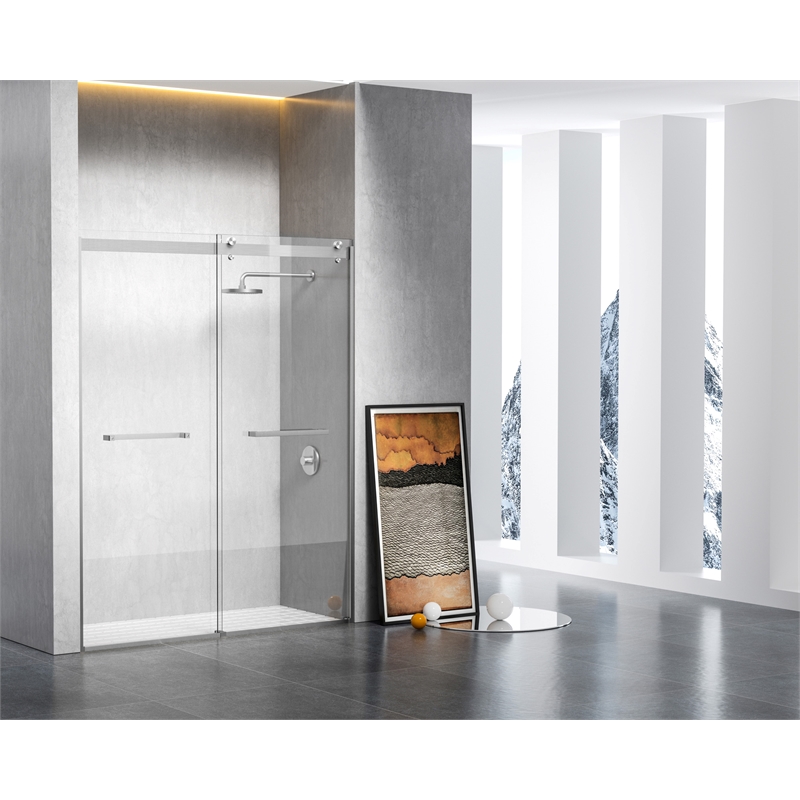 Elegant Kitchen and Bath Hamilton Frameless Aluminum Shower Door in Nickel