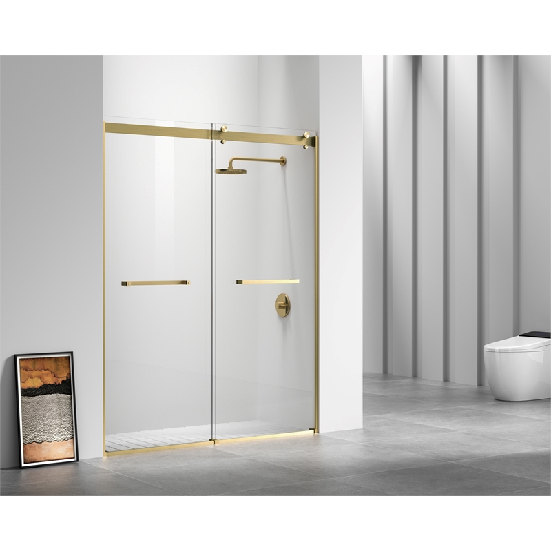 Elegant Kitchen and Bath Hamilton Frameless Aluminum Shower Door in Gold