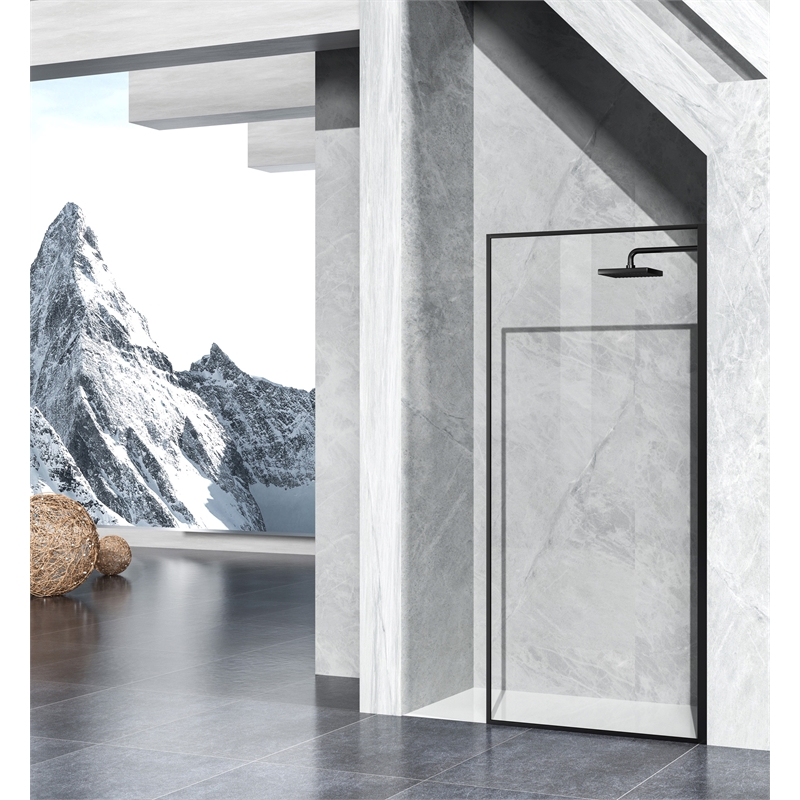Elegant Kitchen and Bath Melbourne Fixed-framed Aluminum Shower Door in Black