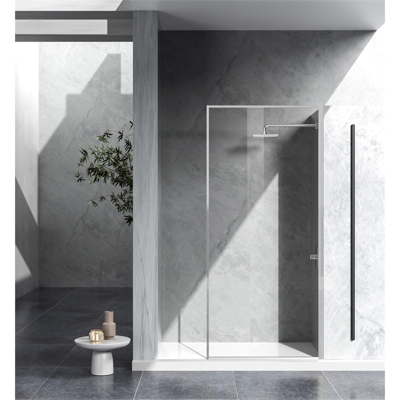 Elegant Kitchen and Bath Melbourne Fixed-framed Aluminum Shower Door in Nickel