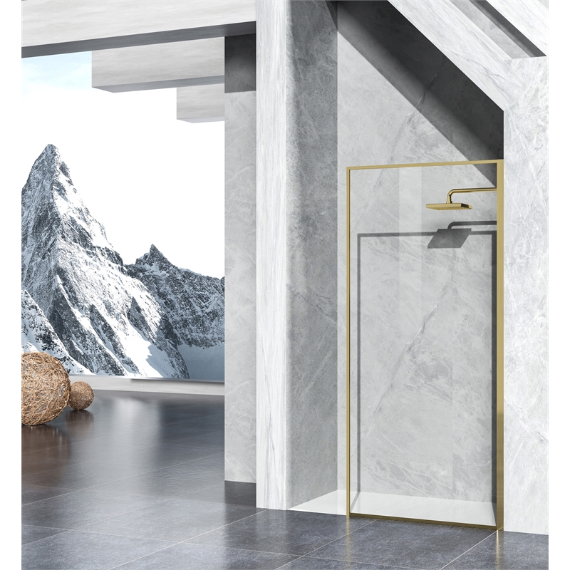 Elegant Kitchen and Bath Melbourne Fixed-framed Aluminum Shower Door in Gold