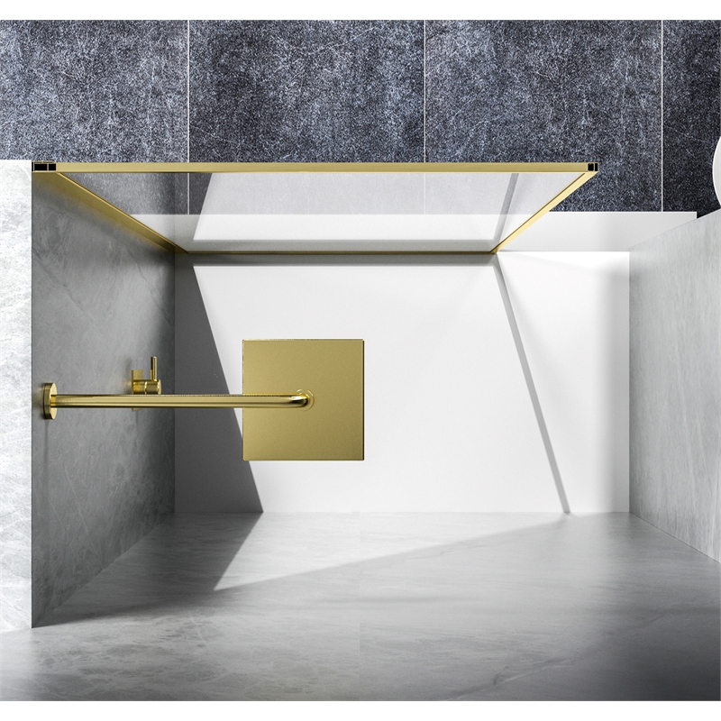 Elegant Kitchen and Bath Melbourne Fixed-framed Aluminum Shower Door in Gold