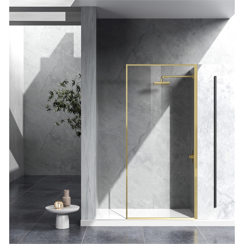 Elegant Kitchen and Bath Melbourne Fixed-framed Aluminum Shower Door in Gold