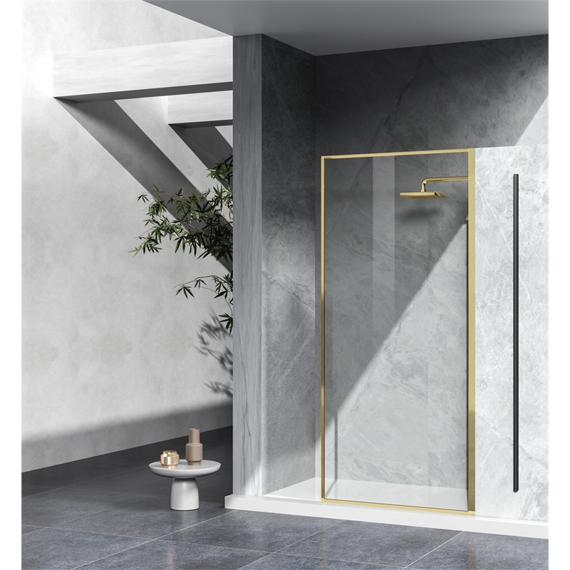 Elegant Kitchen and Bath Melbourne Fixed-framed Aluminum Shower Door in Gold