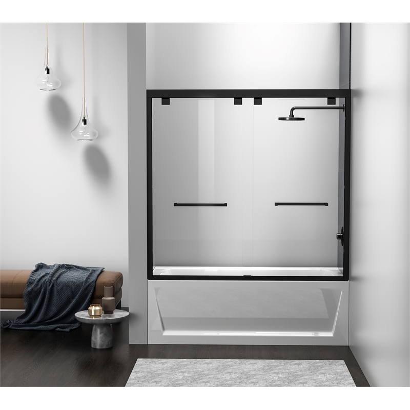 Elegant Kitchen and Bath Trenton Semi-frameless Aluminum Tub Door in Black