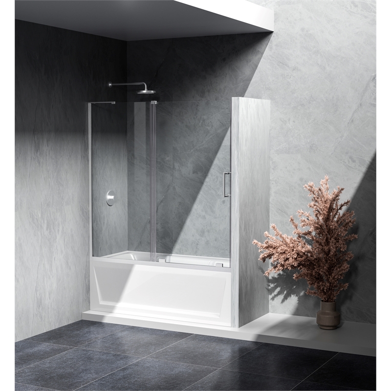 Elegant Kitchen and Bath Devon Frameless Aluminum Tub Door in Nickel