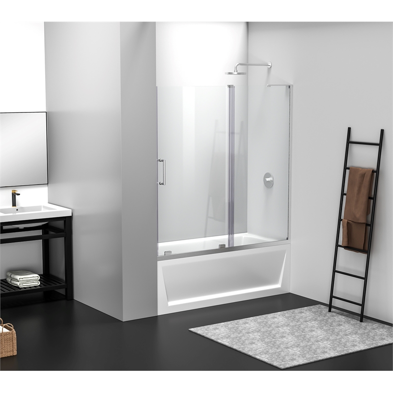 Elegant Kitchen and Bath Devon Frameless Aluminum Tub Door in Nickel